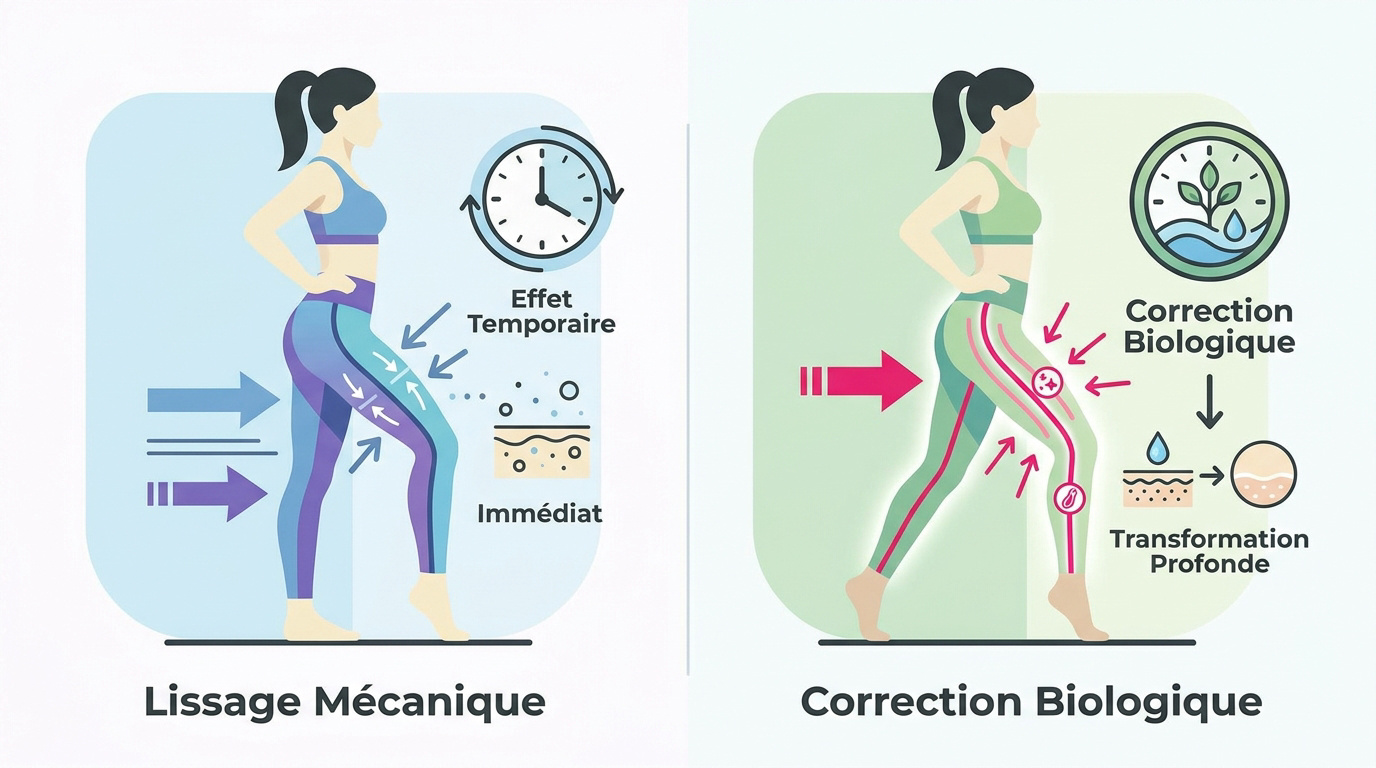 Comparaison entre l'effet de lissage mécanique textile et la correction biologique des tissus adipeux